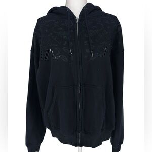 MIDNIGHT HOUR / Black Zip Front Hoodie / Medium 🐍